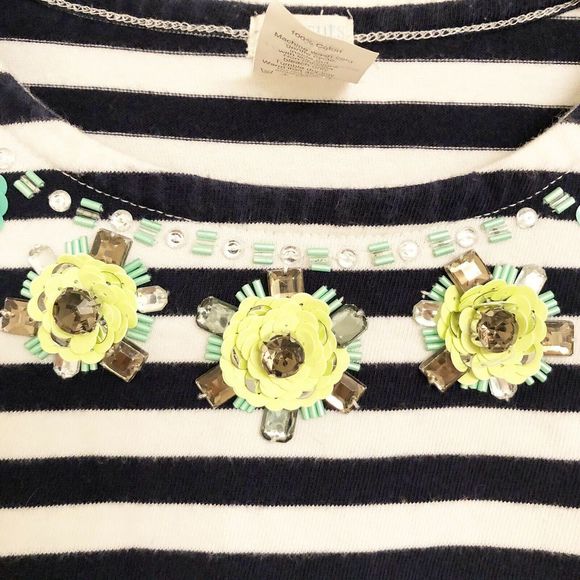 Crewcuts by J. Crew Stripe Top w/Jeweled Neckline size 12 - Picture 6 of 7